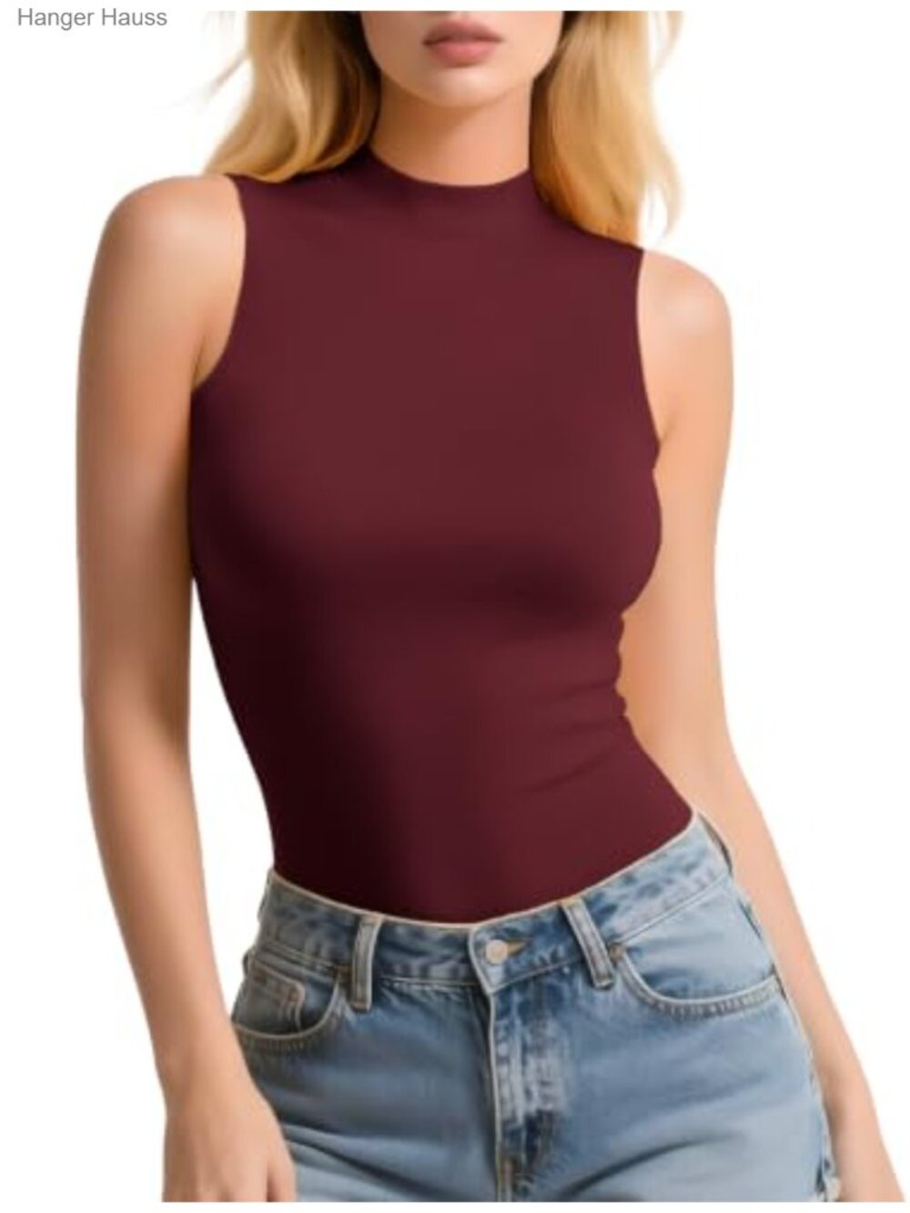 Womens Sleeveless Mock Turtleneck Tank Top Ribbed Knit Layering